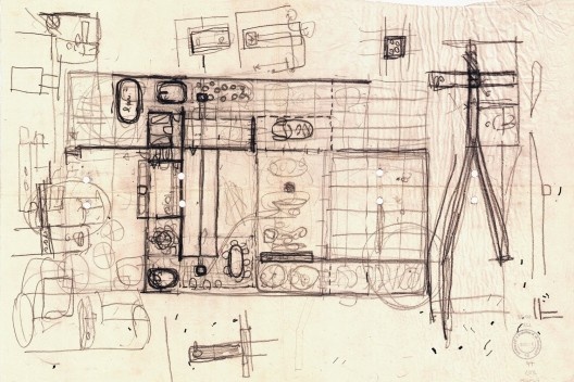 João Batista Vilanova Artigas, Residência Telmo Porto, São Paulo, 1968. Croquis de concepção