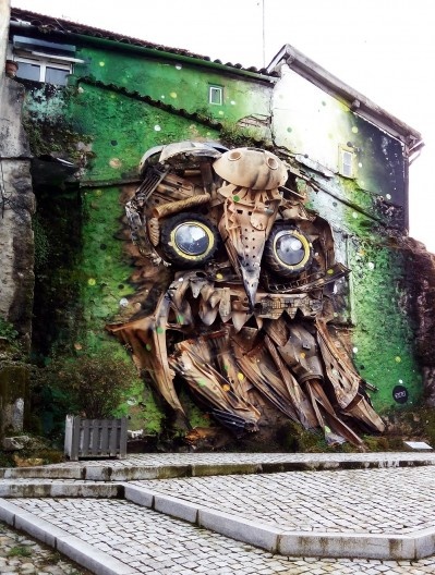 Covilhã, painel Owl eyes, de Bordallo II, março 2017