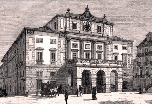 Teatro de São Carlos, Lisboa, em gravura de Alberto, 1878