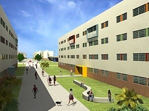 Fig.16: Via de pedestres entre os blocos habitacionais. Estudo de desenho urbano para o CHGM