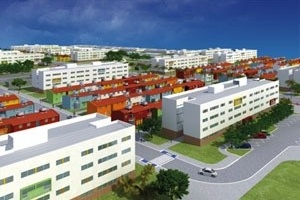 Fig.18: À direita, cenário virtual mostrando a combinação das duas tipologias. Estudo de desenho urbano para o CHGM