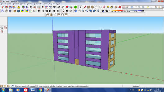 Modelo com revestimento aplicado (área roxa da fachada principal)