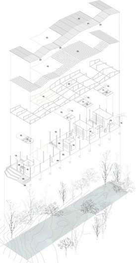 Centro de Referência Quebradeiras de Babaçu, isométrica do sistema construtivo, Povoado de Sumaúma, Vitória do Mearim MA Brasil, 2022. Arquitetos Christian Teshirogi e Noelia Monteiro (autoria e coordenação) / Estúdio Flume