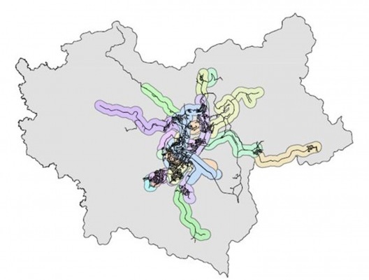 Área de influência das linhas de ônibus de Viçosa MG
