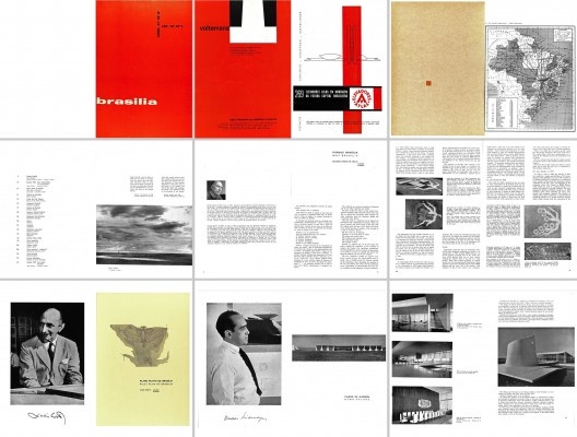 Páginas editoriais e de publicidade de número 256 da revista Acrópole, especial sobre Brasília, de fevereiro de 1960