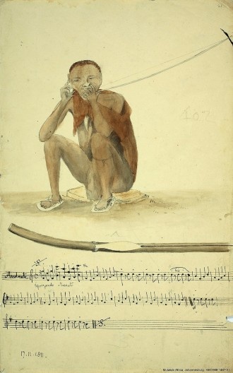 África do Sul, um nativo do grupo San tocando a Gorah, n. 402, 17 nov 1811