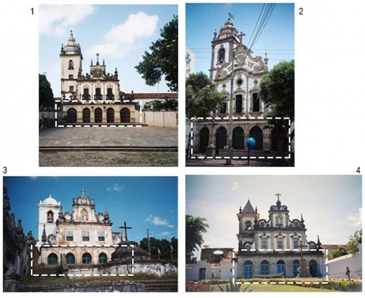 1. Convento de João Pessoa PB; 2. Convento do Recife PE; 3. Convento de Paraguaçu, BA; 4. Convento de Cairu BA, 2009. Edição do autor