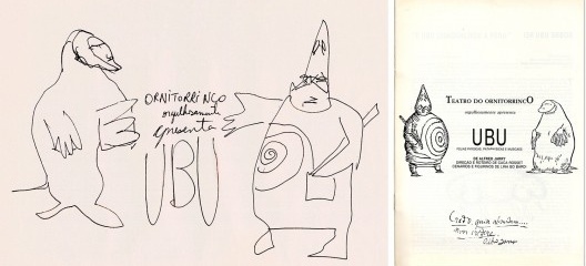 Estudo de Victor Nosek para a página de rosto do programa da peça Ubu, 1985; página de rosto do programa da peça