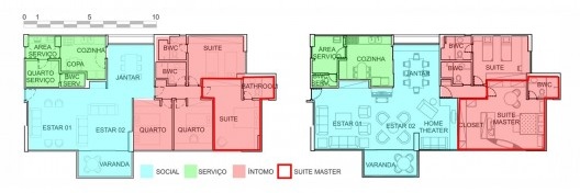 Suítes no projeto original e no reformado com \"supersuíte\"