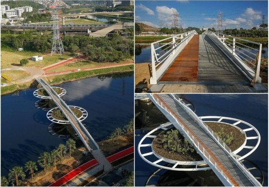Ponte móvel para pedestres e bicicletas sobre canal Guarapiranga na margem oeste