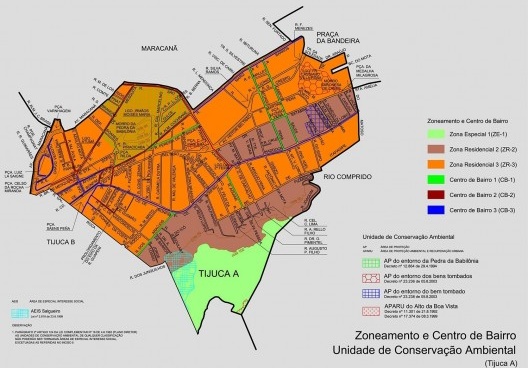 Zoneamento da Tijuca, com a ausência de desenho urbano, somente grandes manchas determinam a ocupação da cidade