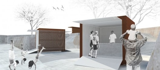 Imagem dos boxes. Concurso Passagens sob o Eixão. Terceiro colocado