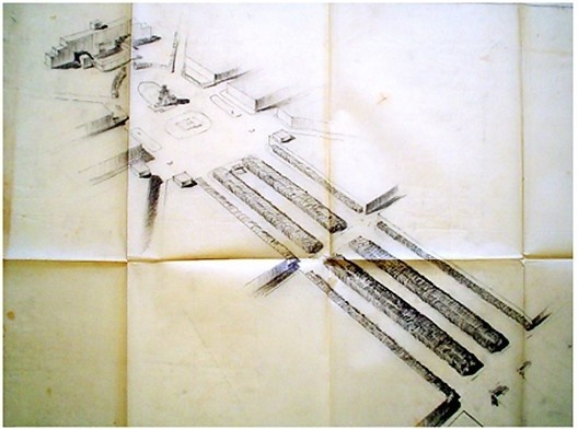 Perspectiva do eixo central com a Praça Cívica, Goiânia GO, plano de Attílio Corrêa Lima