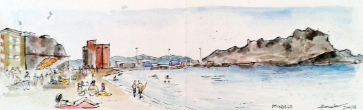 Mindelo, Praia da Laginha representada em croqui realizado in loco