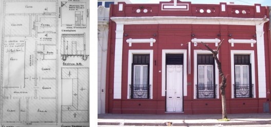 Casa “chorizo” tandilense (calle Rodríguez 329, plano 1954 y fachada actual)