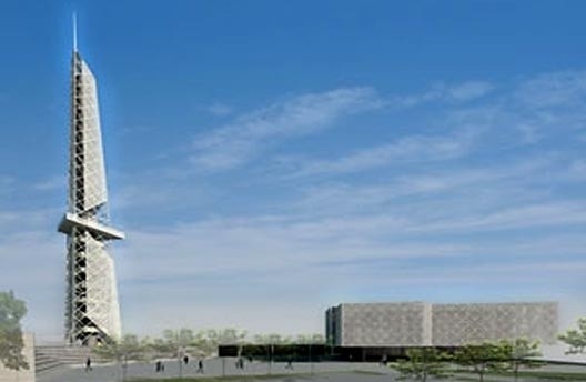 Praça do Natal, Natal RN Brasil, vista da Av. Gov. José Varela: à esquerda, monumento natalino, à direita, monumento cultural, e no centro, escadaria/arquibancada e praça de eventos, menção honrosa Concurso Público de Arquitetura. GA Arquitetura, 2009