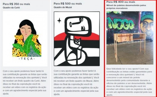 Algumas das recompensas disponibilizadas na plataforma Catarse