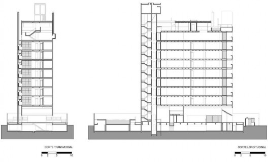 Edifício Aspen, cortes transversal e longitudinal