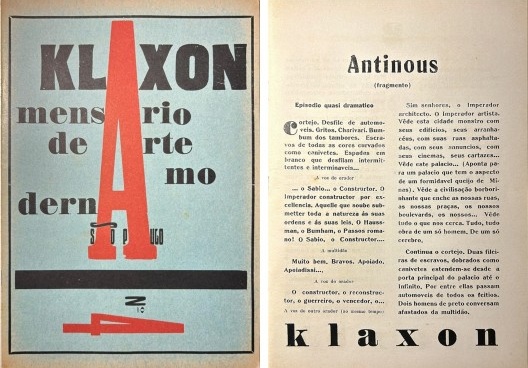 Revista Klaxon n. 4, capa e fragmento literário “Antinous” de Sérgio Buarque de Holanda, 1922