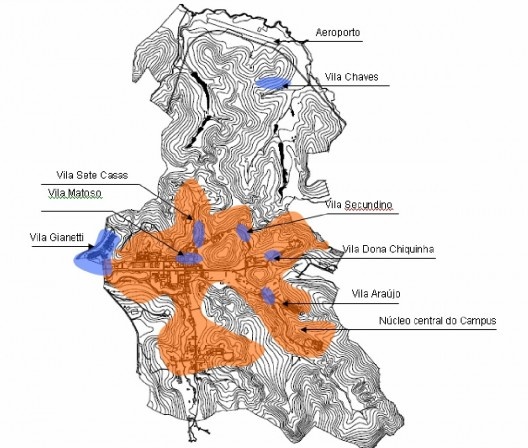 Localização das vilas no Campus da UFV, Viçosa