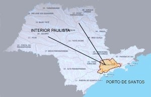 O mapa do Estado deixa nítido a posição estratégica de São Paulo em relação ao porto e ao interior