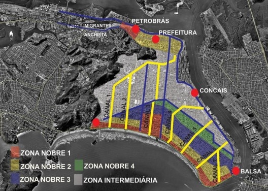 Divisão da Zona Leste e área central de Santos em “zonas nobres”