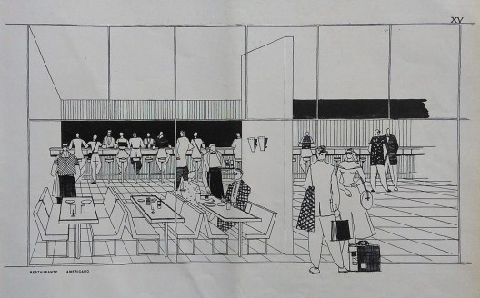 Conjunto JK, perspectiva do restaurante, Belo Horizonte MG Brasil, 1951. Arquiteto Oscar Niemeyer