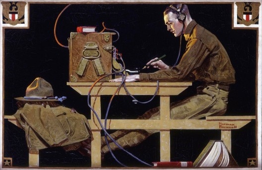 Norman Rockwell, U.S. Army Teaches a Trade (G.I. Telegrapher), óleo sobre tela, 1919. Operador de mesa de telégrafos