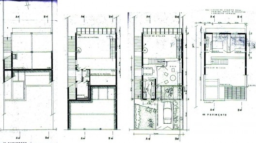 Plantas-baixa da casa-atelier de Samson Flexor. São Paulo. Rino Levi, 1951.