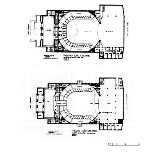 Desenho dos dois primeiros pisos do Teatro João Caetano demonstrando a geometrização da proposta