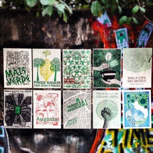 Manifesto em Cartaz. Cartazes impressos pela ação do GiraSP, que convocou artistas e cidadãos da cidade a criar cartazes para o Parque Augusta