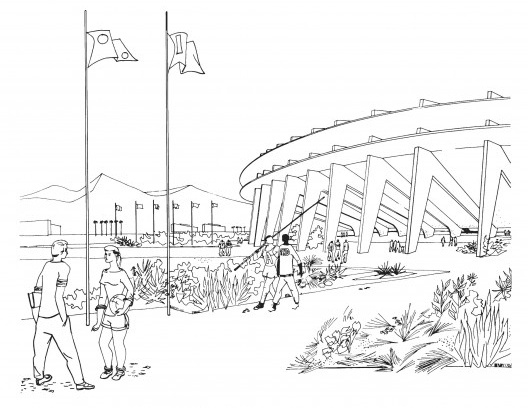 Estádio Universitário, perspectiva, ETUB/Jorge Machado Moreira, 1954