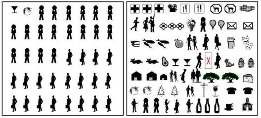Portadores de informação na urbanização, comparando-se a cidade difusa e monótona à esquerda, e a cidade compacta e diversa à direita.