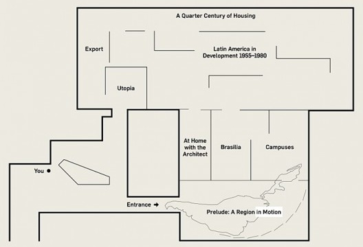 Planta esquemática da exposição Latin America in Construction: Architecture 1955–1980, MoMA, Nova York, Estados Unidos