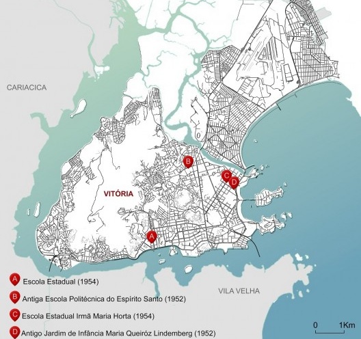 Localização dos edifícios selecionados