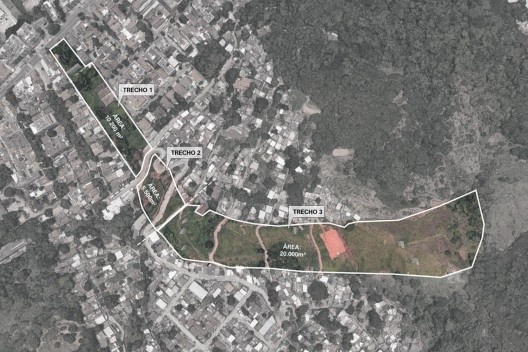 Armadura da paisagem. Infraestrutura verde nas encostas do Morro da Formiga, recorte e topografia, bem como divisões dos trechos a serem trabalhados, Rio de Janeiro RJ Brasil, 2021. Arquiteta Larissa de Paula Scheuer