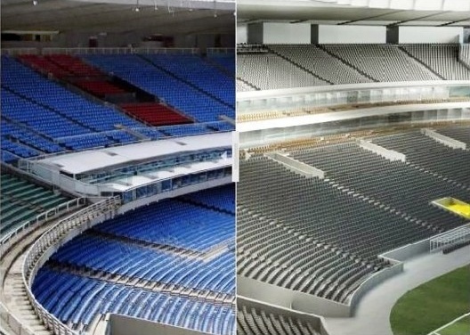Maracanã antes e depois da reforma em simulação de setembro 2010. Arquibancadas