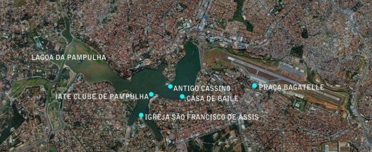 08. Vista atual da Pampulha, mostrando a proximidade entre o aeroporto e as obras emblemáticas da década de 1940, projetos de Oscar Niemeyer