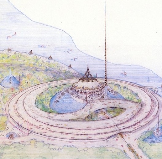 Perspectiva da Ópera de Bagdá, arquiteto Frank Lloyd Wright