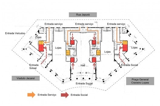 Edifício Viadutos, arquiteto João Artacho Jurado, 1956. Planta do pavimento térreo