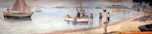 Uma das pinturas decorativas de Guttmann Bicho para o antigo Posto de Saúde da Freguesia na Ilha do Governador, Rio de Janeiro, c. 1930