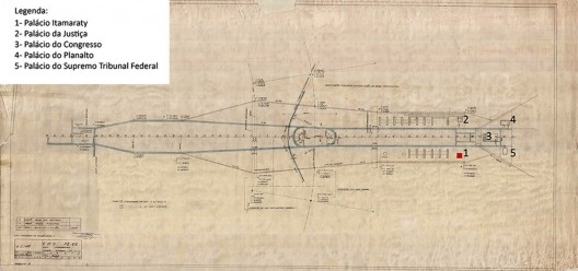 Planta de locação de estradas, Eixo Monumental, Brasília, 1959