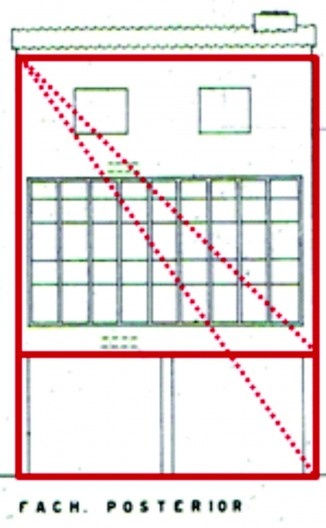 Proporção áurea na fachada posterior da casa-atelier de Samson Flexor. São Paulo. Rino Levi, 1951.