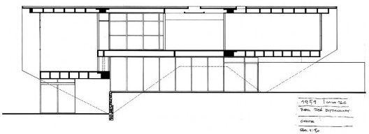 Residência José Mário Taques Bittencourt, São Paulo SP, 1960. Arquitetos João Vilanova Artigas e Carlos Cascaldi. Plantas e corte longitudinal