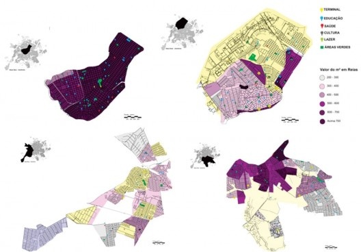 Mapas de custo da terra por zonas da cidade de Uberlândia