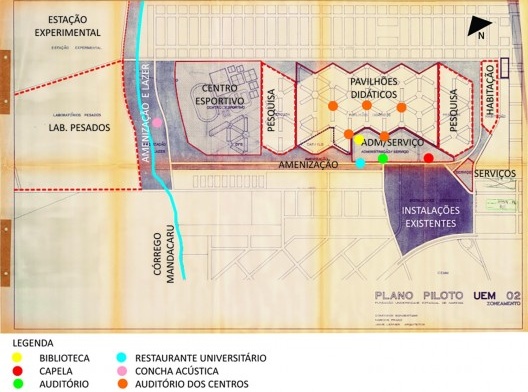 Setorização da UEM, 1977. Arquitetos Jaime Lerner, Domingos Henrique Bongestabs e Marcos Prado