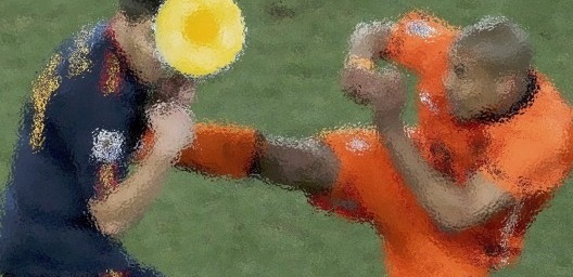 De Jong em entrada violenta contra Xabi Alonso no jogo final da Copa do Mundo de 2010, com a Espanha vencendo a Holanda por 1X0