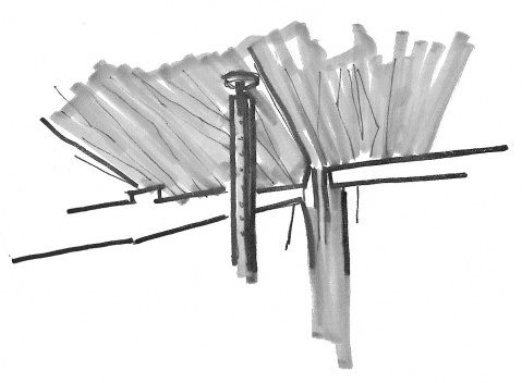 Perfiles metálicos regulables que buscan en la cubierta un punto de apoyo para la estantería al lado de la puerta principal de acceso