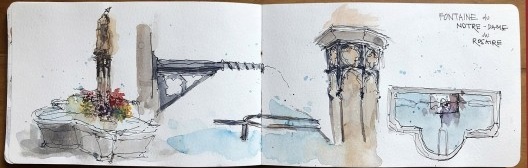 Fontaine de Notre-dame du Rosaire. Lápis e aquarela sobre papel 200g/m2