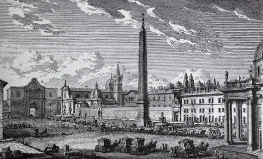 Piazza del Popolo, Roma. Aguaforte, Giuseppe Vasi